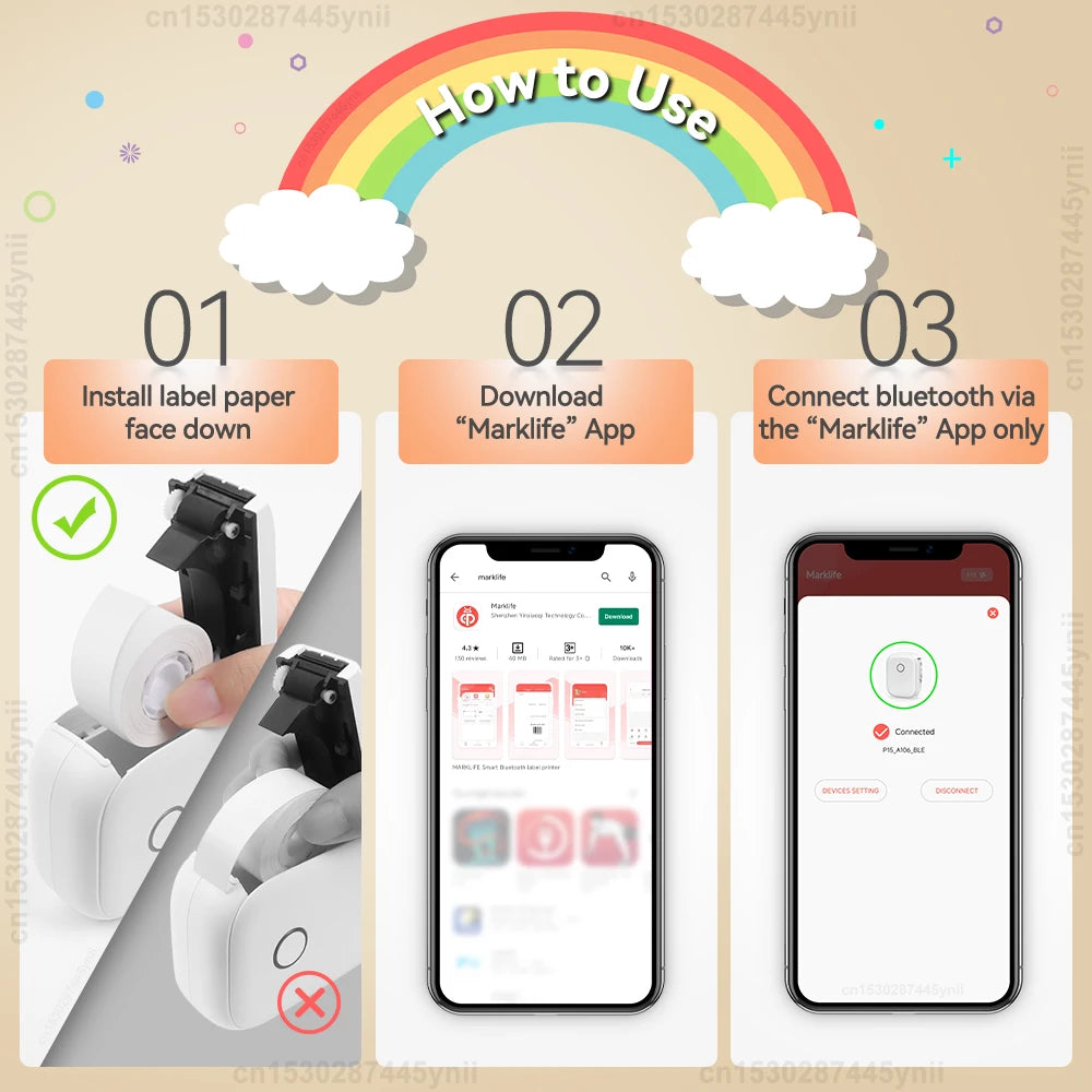Portable Label Maker P12 Wireless Bluetooth Continuous Label Printer Handheld Machine DIY Self adhesive Continuous Label Tape