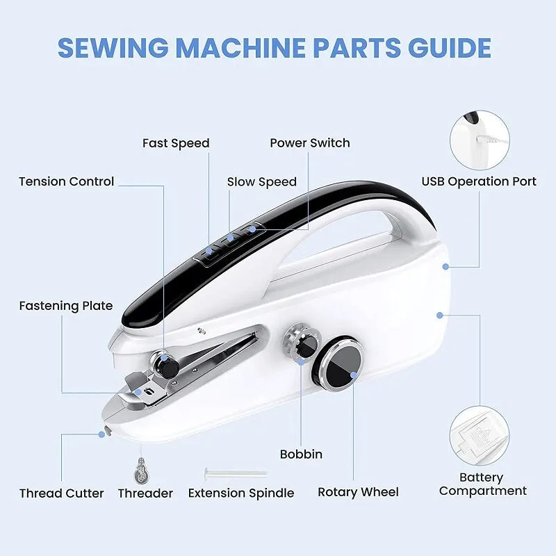 Mini Sewing Machine Handheld Mending Machine Plastic 2 Speed Single Thread Stitching Electric Sewing Small Gadget Dropshipping